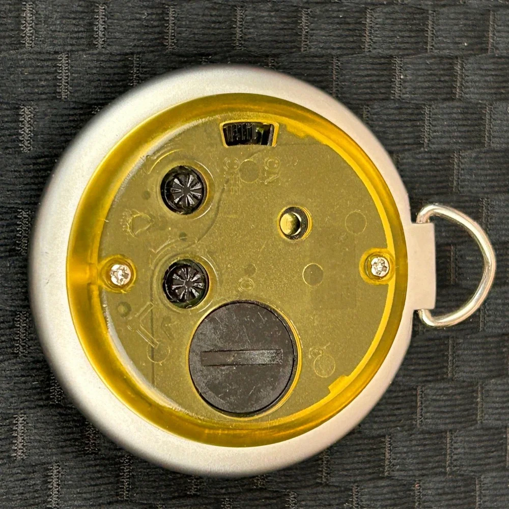 Vintage Quartz Pocket Watch Yellow Face Silver Bezel Alarm Function Analog 2in‎